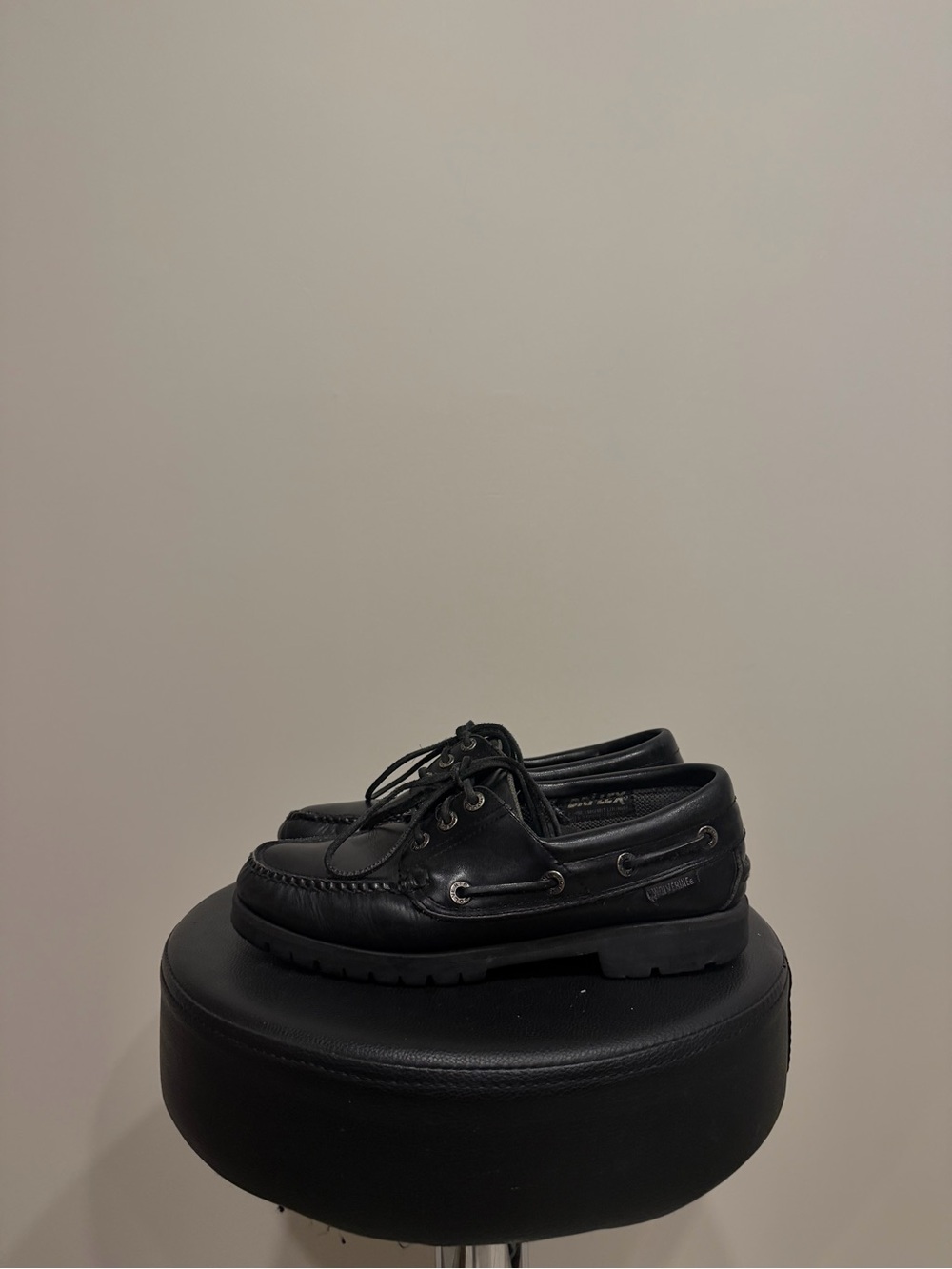 Men's Black Leather Boat Shoes with Lug Sole